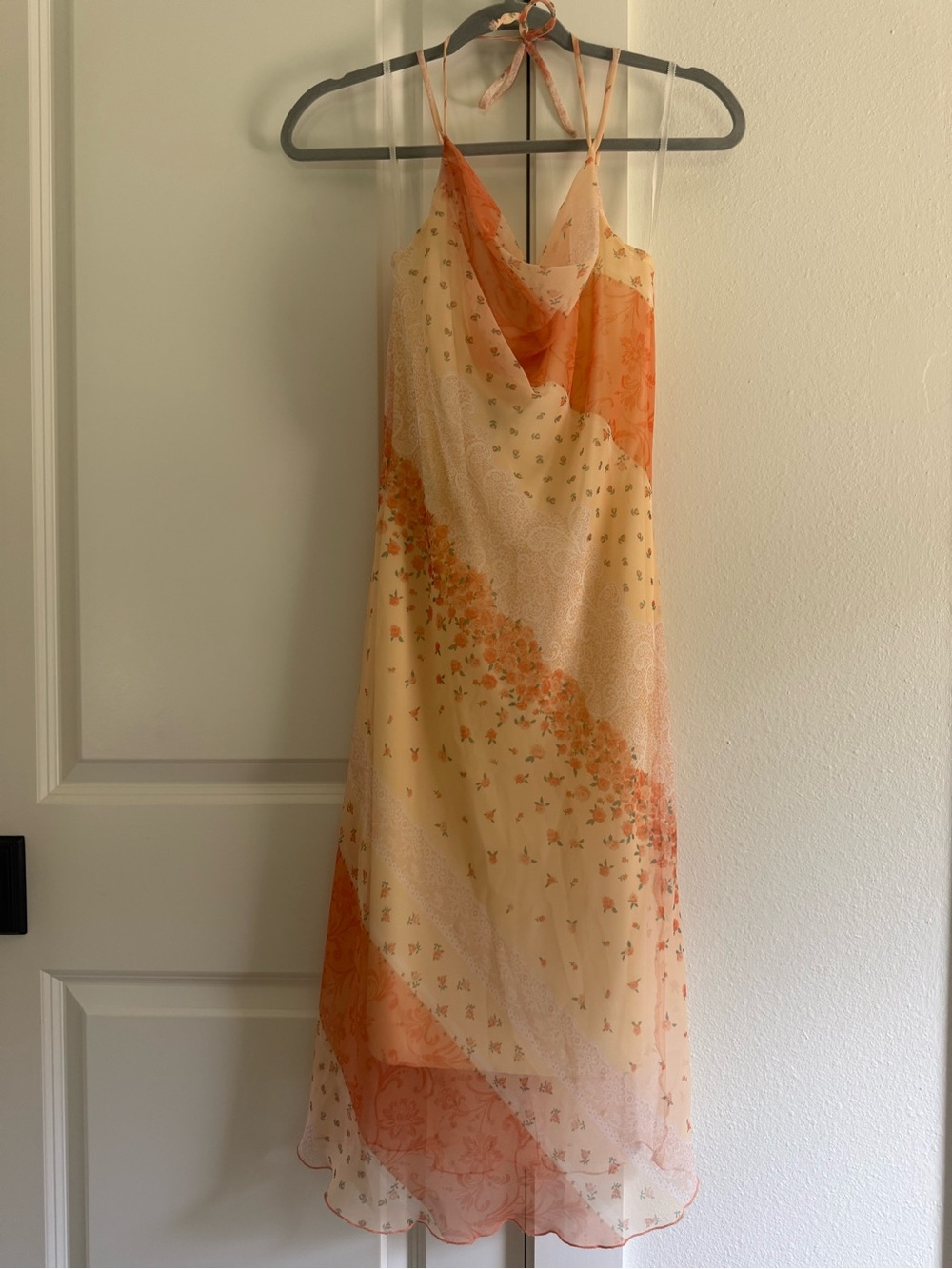 Y2K CITY TRIANGLES Floral Cowl Neck lined midi slip dress